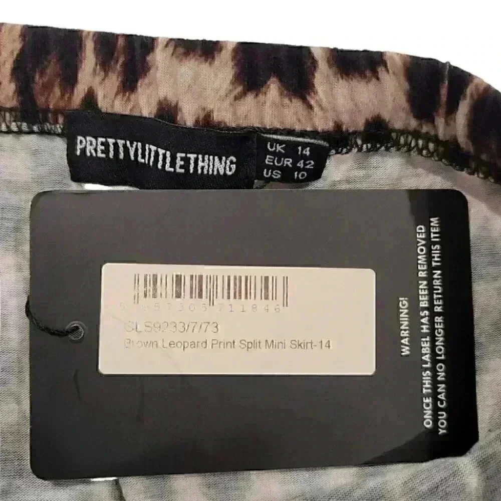 PrettyLittleThing Brown Leopard Print Split Mini Skirt for Sexy Looking Girls - Picture 4 of 9